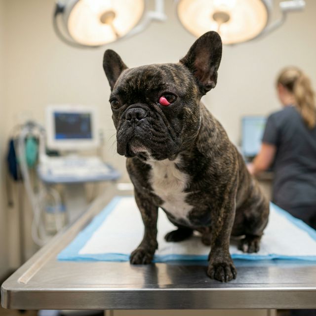 French Bulldog with cherry eye condition before surgery