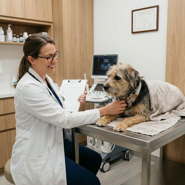 Veterinarian treating a dog in emergency clinic