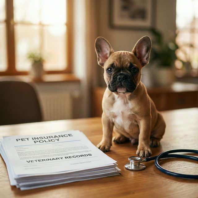 French Bulldog puppy with pet insurance documents