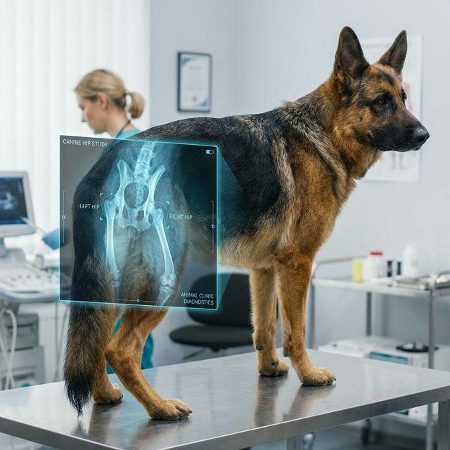 Dog hip dysplasia x-ray illustration