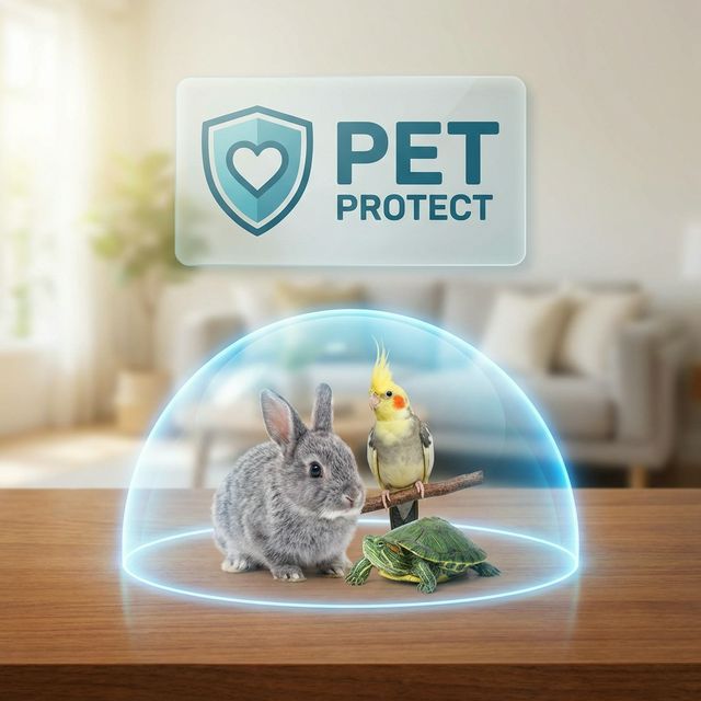 Collage of exotic pets protected by shield